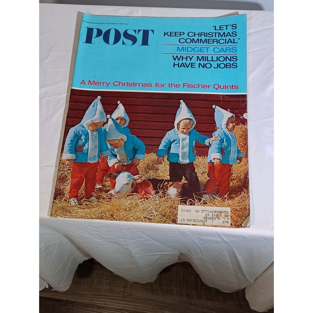 Vintage 1965 Saturday Evening‎ Post Magazine Dec Fischer Quints Christmas